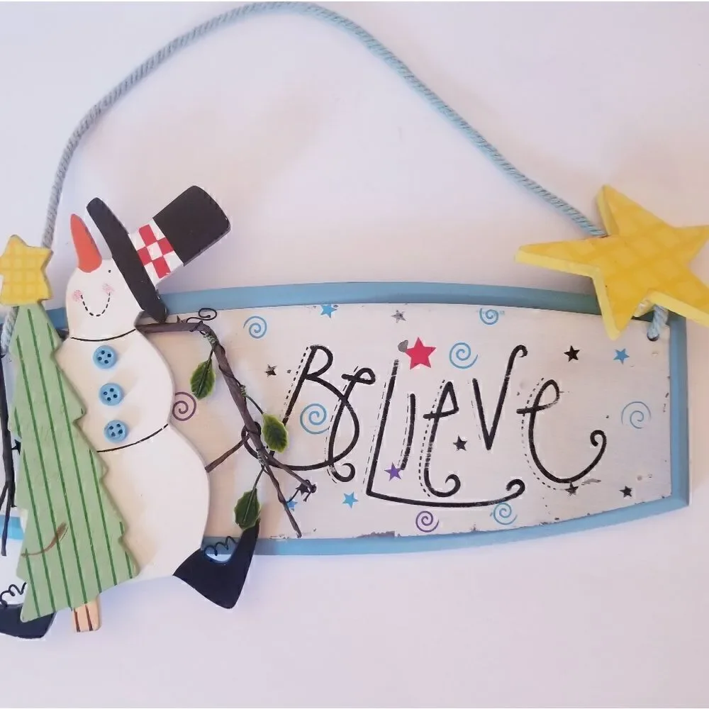 Wooden snowman Beleive Christmas Decoration